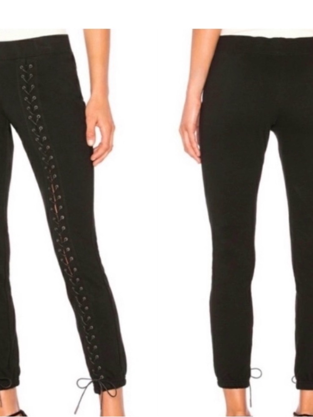Pam & Gela Lace Up Cotton Fleece Pull On Jogger Sweatpants Black Medium